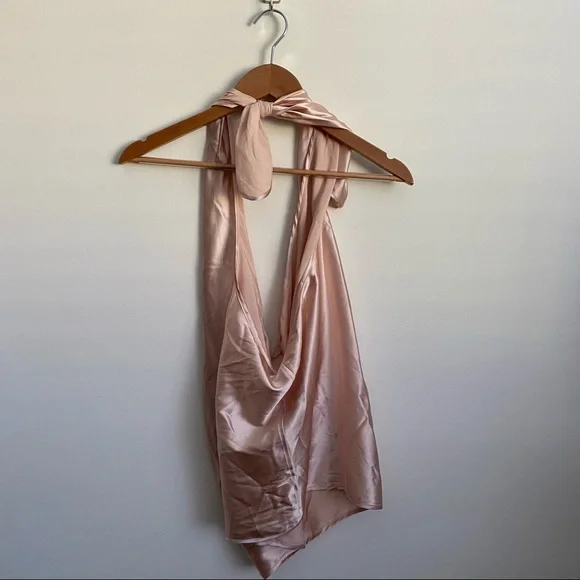 Ramy Brook || Harriet Convertible Silk Charmeuse Top Blush L Halter One Shoulder - Picture 3 of 9